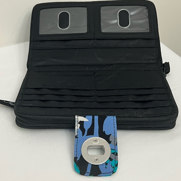 Vera Bradley Blue Teal Black Floral Quilted Wallet - Picture 7 of 14